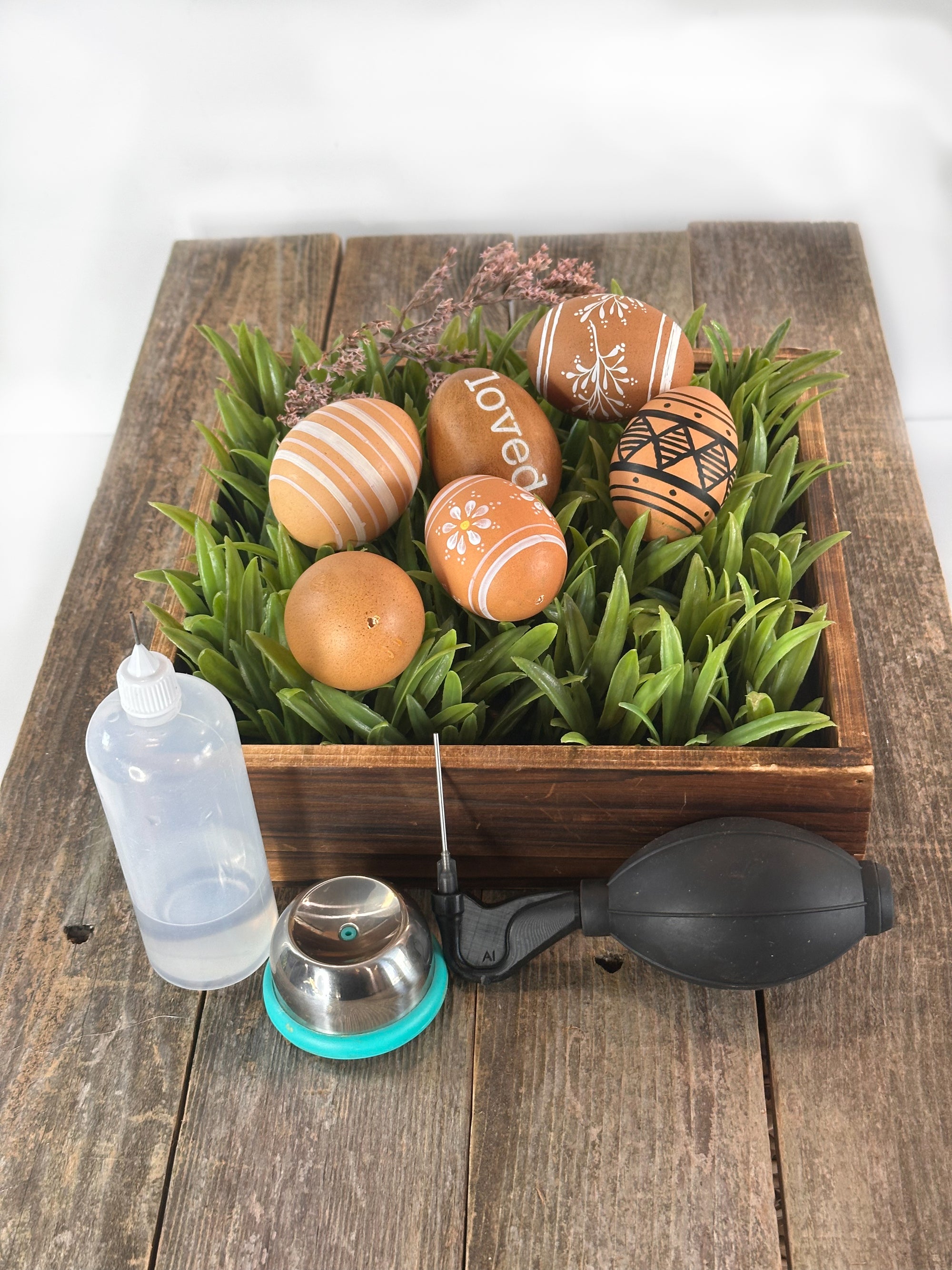 Egg Decorating Kit with One-Hole Egg Blower Pump and Decorating Lathe