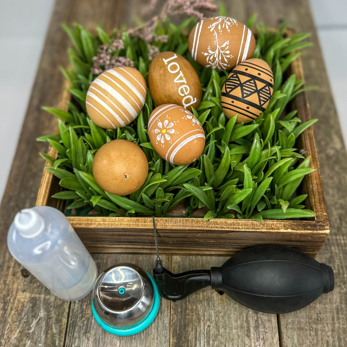 Egg Decorating Kit with One-Hole Egg Blower Pump and Decorating Lathe